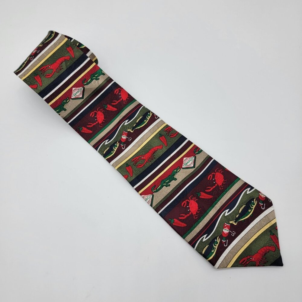 Tabasco Hot Sauce Tie‎ Logo Necktie 100% Silk Cookout Novelty Tie Hot Wing